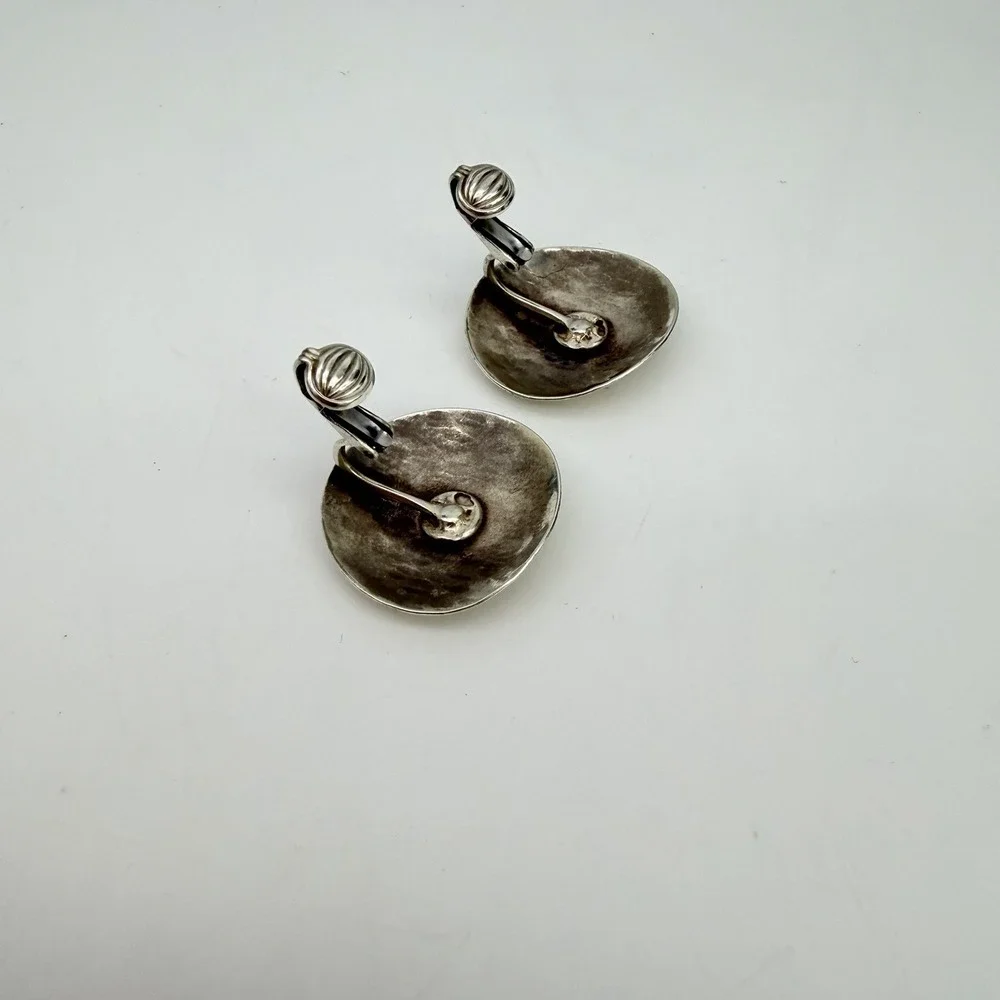 Vtg Navajo Sterling Silver Concho Earrings Modernist Hammered